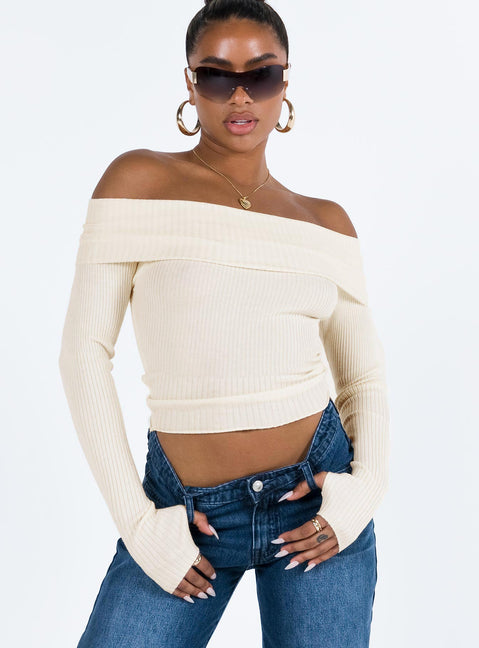 product Morley Off Shoulder Sweater Cream Princess Polly  Cropped 