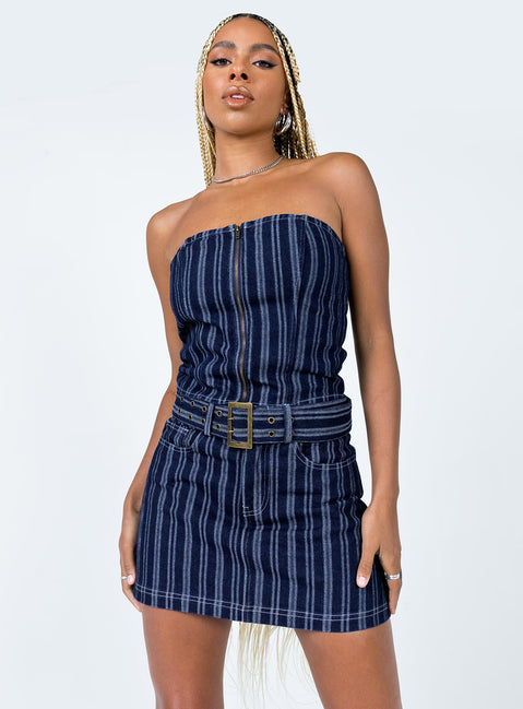   front view of model wearing Princess Polly Fernley Skirt Blue Mini Skirts 