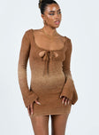 product Princess Polly Plunger  Louden Bell Sleeve Knit Dress Brown