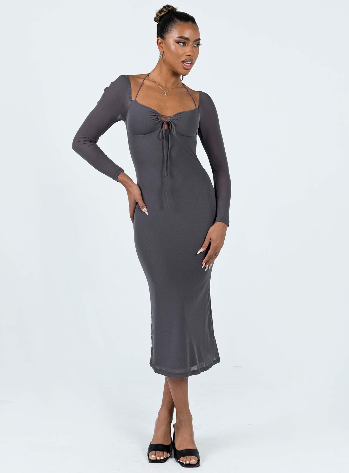 product Princess Polly Crew Neck  Fowlers Long Sleeve Midi Dress Slate