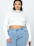 Front view of model wearing  front Princess Polly Full Sleeves Sweetheart  Arthur Long Sleeve Top White Curve