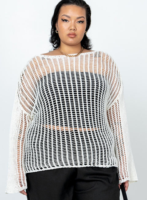 front view of model wearing Princess Polly The Kennedy Sweater White Curve regular 