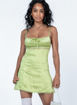 front view of model wearing Princess Polly Chels Mini Dress Green Square Neck 