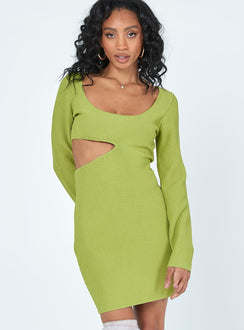 front view of model wearing Princess Polly Giana Long Sleeve Mini Dress Green 