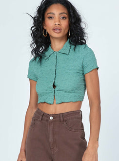 front view of model wearing Princess Polly Imani Top Green 