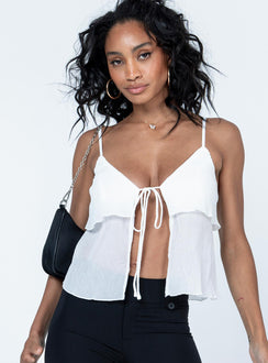 front view of model wearing Princess Polly Rivetto Top White Sleeveless Plunger 