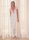 Princess Polly Plunger  Armas Lace Trim Maxi Dress Floral