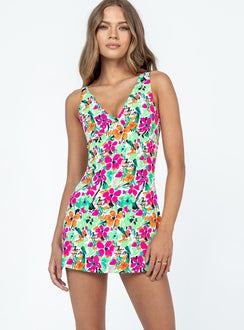 Front view of model wearing  front Princess Polly Crew Neck  Ziya Mini Dress Floral Multi