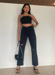 Front view of model wearing  front Princess Polly High Waisted  Fraya High Rise Boyfriend Jeans Denim