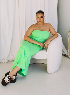 Front view of model wearing  front Princess Polly Asymmetric Neckline  Oscar Midi Dress Green Curve