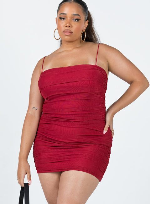 front view of model wearing Princess Polly Tara Mini Dress Red Curve 