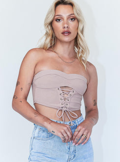 front view of model wearing Princess Polly Kerlin Top Brown 