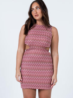 side view of model wearing Princess Polly Aspin Mini Dress Multi 