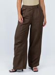 Front view of model wearing  front Princess Polly  La Quinta Pant Dark Chocolate