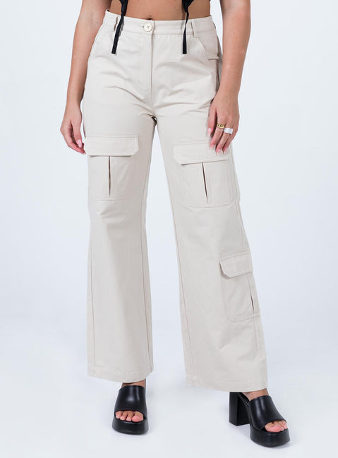front view of model wearing Princess Polly Glenda Pants Beige High Waisted Pants 