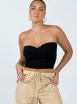 Strapless top Ribbed knit material Knot design at bust Slits at hem