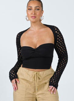 front view of model wearing Princess Polly Lotani Bolero Black Cropped 