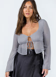 Front view of model wearing  front Princess Polly Full Sleeves Scoop Neck  Kenney Long Sleeve Top Steel