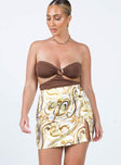   front view of model wearing Princess Polly Dillion Mini Skirt Yellow Swirl 