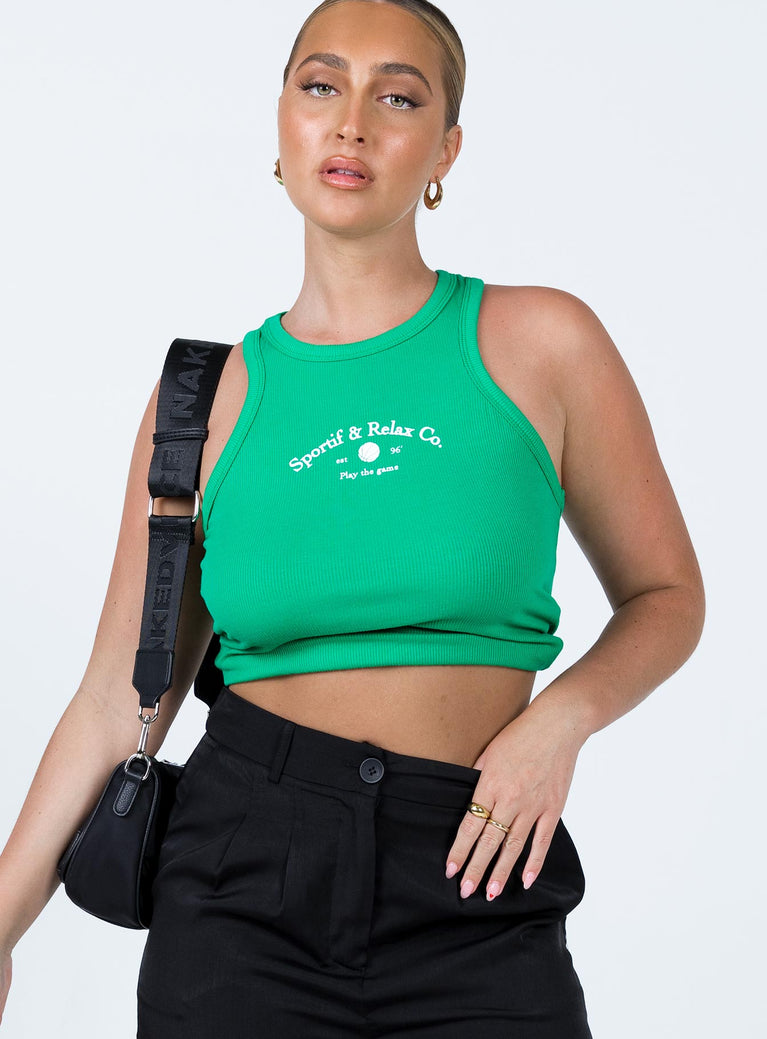 front view of model wearing Princess Polly Play The Game Tank Top Green 