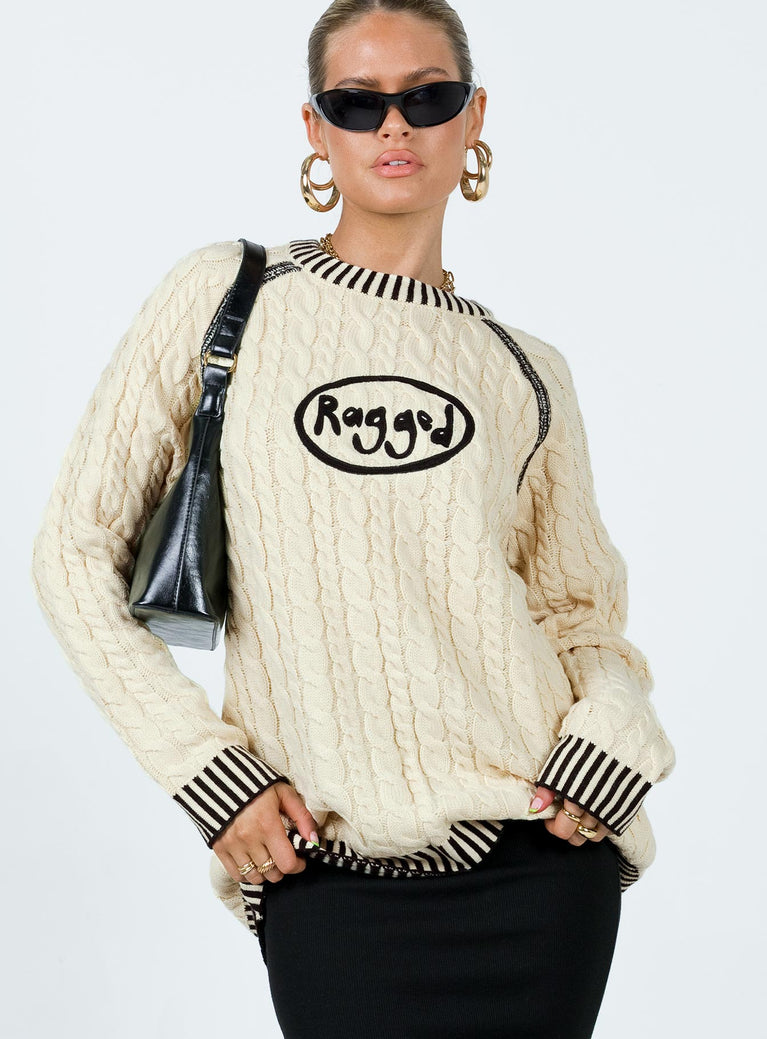 The Ragged Priest Cable Knit Sweater Cream Princess Polly  regular 