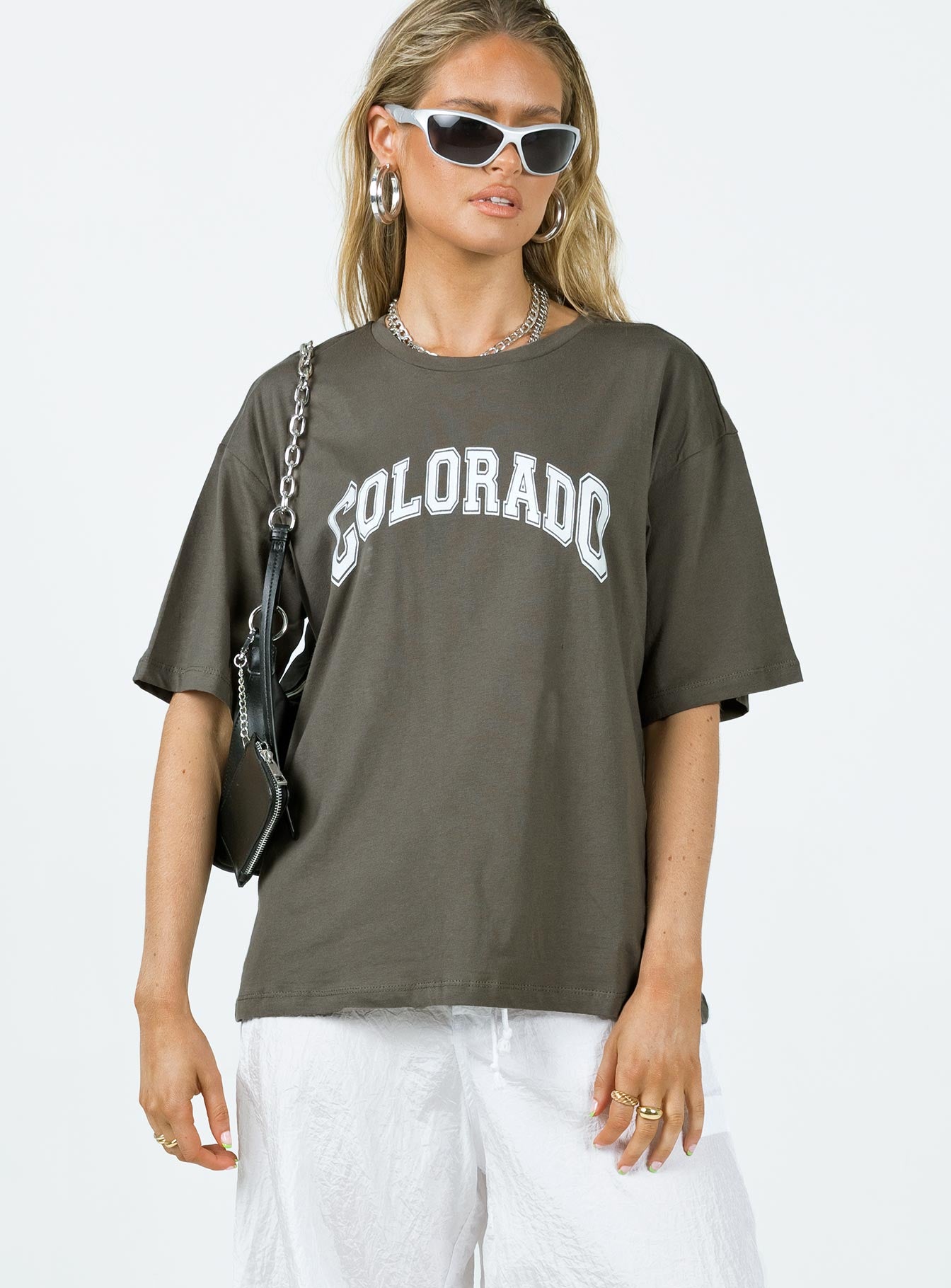 product Princess Polly Full Sleeves Crew Neck  Colorado Dreaming Oversized Tee Charcoal
