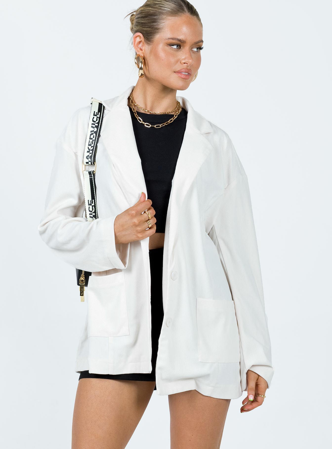 Amber Oversized Cord Blazer White