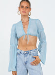 Front view of model wearing  front Princess Polly Full Sleeves Square Neck  Zakia Top Blue