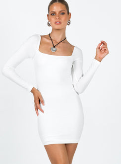 Front view of model wearing  front Princess Polly Square Neck  Charlotte Mini Dress White