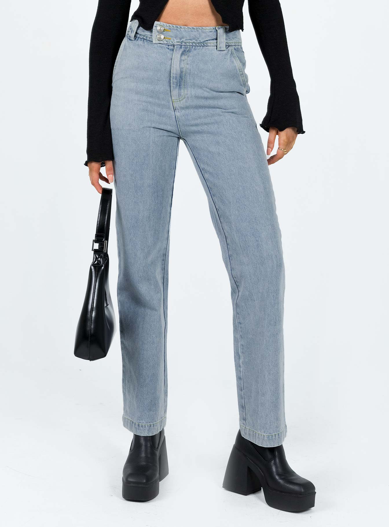 product Princess Polly High Waisted  Ikena Straight Leg Jeans Light Wash Denim