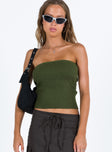 Front view of model wearing  front Princess Polly Sleeveless Square Neck  Currin Knit Tube Top Green