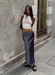 Front view of model wearing  front The Charmaine Maxi Skirt Slate Princess Polly  Maxi 