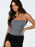 front view of model wearing Princess Polly Raney Bodysuit Grey Sleeveless straight 