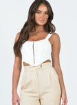 Front view of model wearing  front Princess Polly Sleeveless Square Neck  Kaley Top White