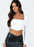 Front view of model wearing  front Princess Polly Full Sleeves Square Neck  Loftus Long Sleeve Top White