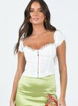 Corset top Satin & lace material Puff sleeves  Wired cups Hook & eye fastening at front Non-stretch
