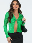 Long sleeve top Silky material Plisse design Twist at bust Classic collar V-neckline Open front