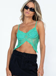 front view of model wearing Princess Polly Rylie Top Green Sleeveless Sweetheart 