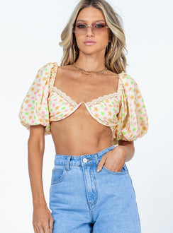 front view of model wearing Princess Polly Amalie Top Floral Multi Half Sleeves 