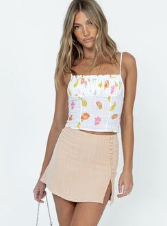   front view of model wearing Princess Polly Avril Mini Skirt Beige Mini Skirts 