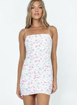 Front view of model wearing  front Princess Polly Square Neck  Holloway Wishes Mini Dress White Floral