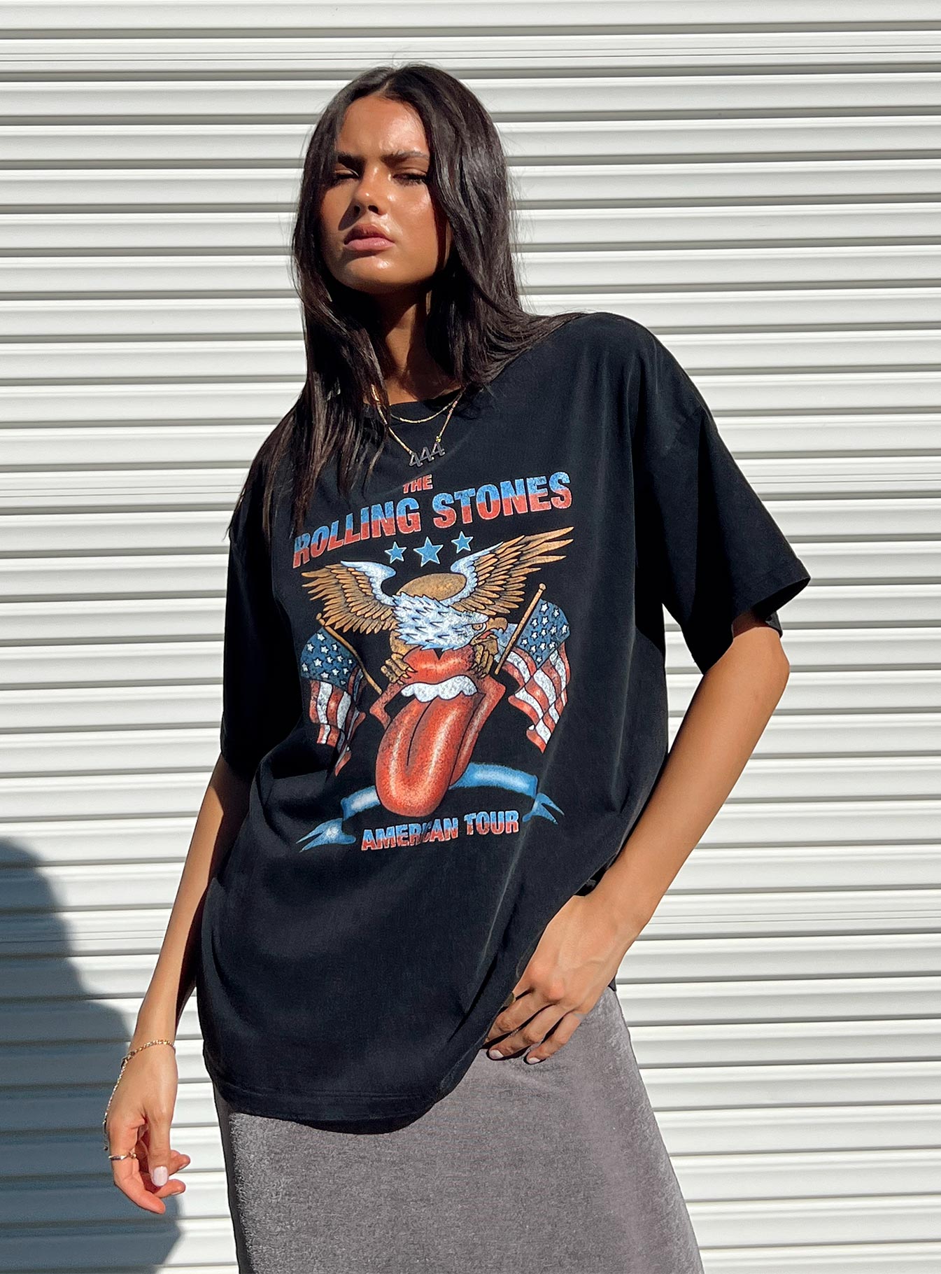 product Princess Polly Half Sleeves High Neck  The Rolling Stone American Tour Oversized Tee Black