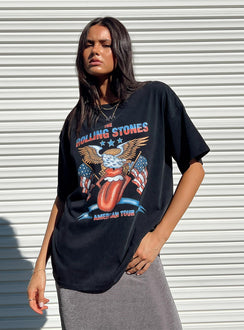 product Princess Polly Half Sleeves High Neck  The Rolling Stone American Tour Oversized Tee Black