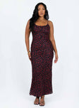 Front view of model wearing  front Princess Polly Crew Neck  Knox Maxi Dress Black / Red Floral