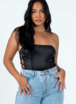 front view of model wearing Princess Polly Benko Strapless Bodysuit Black Sleeveless straight 