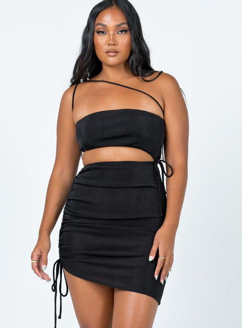 front view of model wearing Princess Polly Imelda Mini Dress Black 