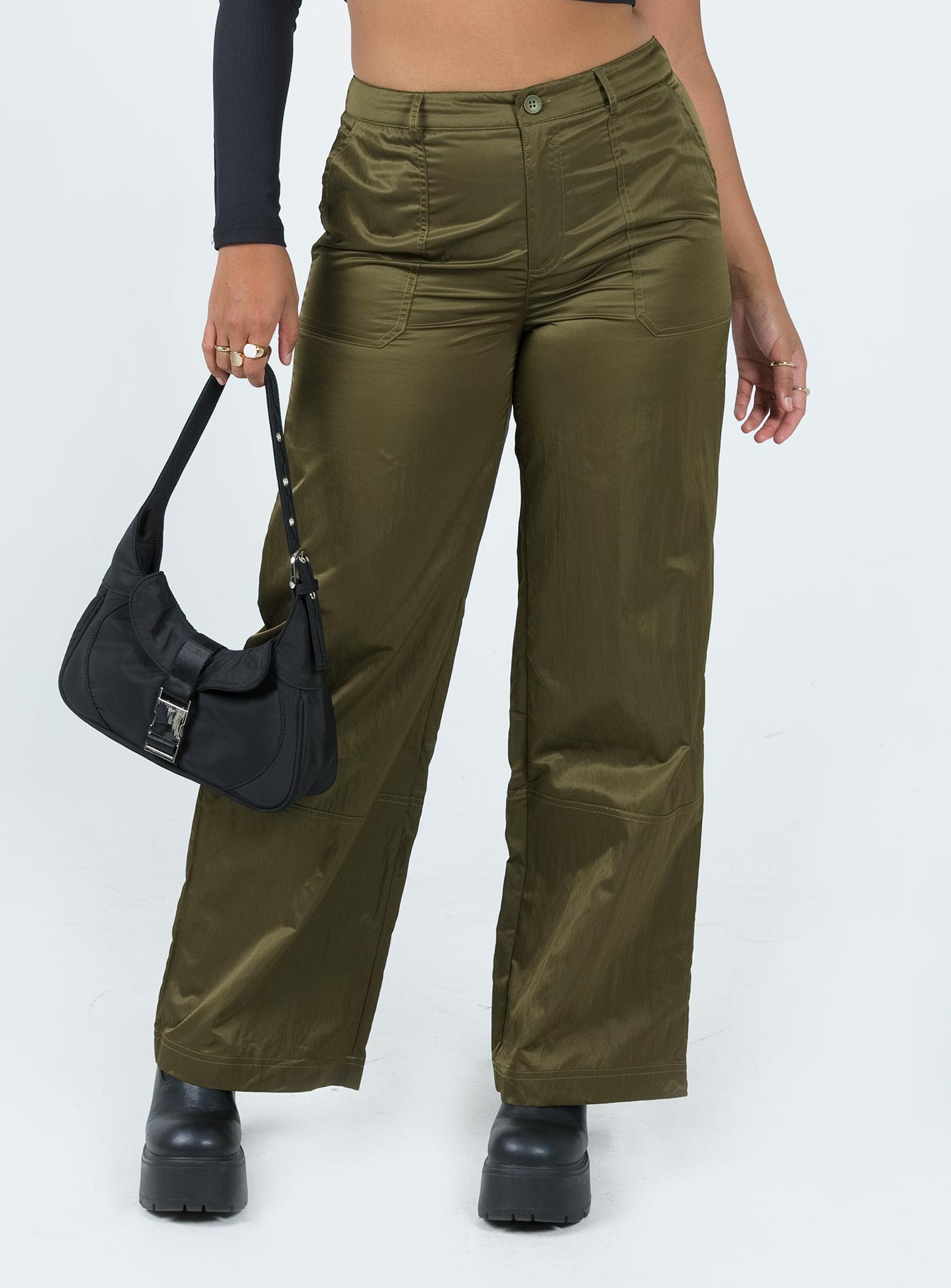 Front view of model wearing  front Princess Polly  Parkham Utility Pants Khaki