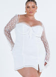 Front view of model wearing  front Princess Polly Crew Neck  Ashwood Lace Sleeve Mini Dress White Curve