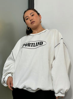 front view of model wearing Princess Polly Portland Oversized Sweatshirt White Curve regular 