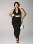   front view of model wearing Princess Polly Abigail Midi Skirt Black Curve Maxi 